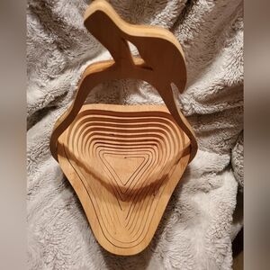 Vintage Pear Shaped Wood Bowl Basket Folds Flat Trivet Farmhouse Decor